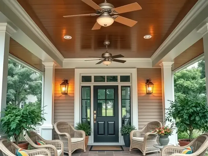 Cozy covered porch with furniture