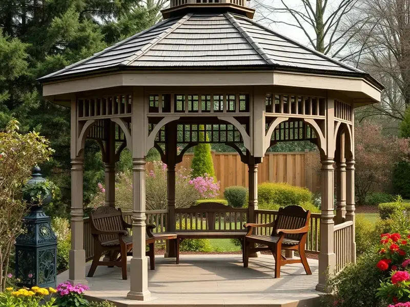 Garden gazebo with benches