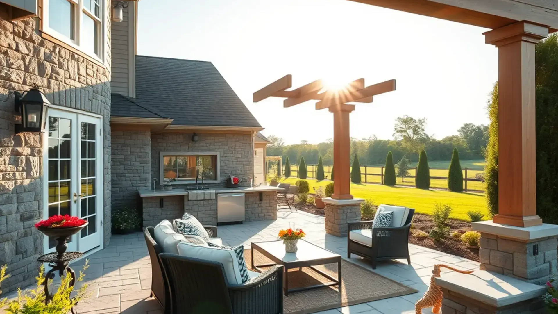 Beautiful outdoor living space with patio, deck and gazebo