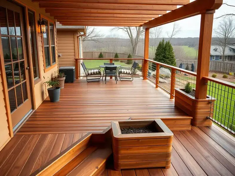 Wooden deck with railing